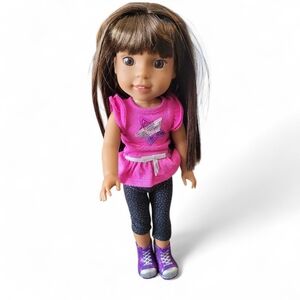 American Girl Doll with Pink Star Shirt and Purple Boots